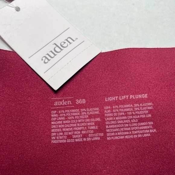 Auden Women Light Lift Plunge Bra 36B
T Shirt underwire Stretch Sides Wine 1262 - Picture 9 of 9